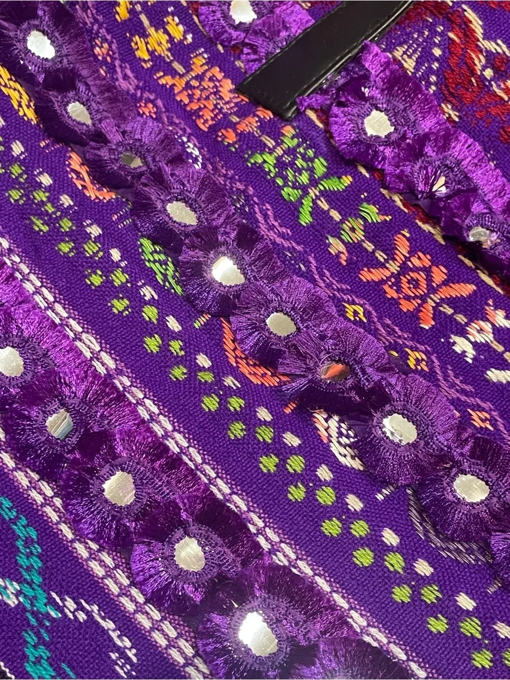 Raj LA Purple Embroidered Boho Tote with Black Vegan Leather Handles